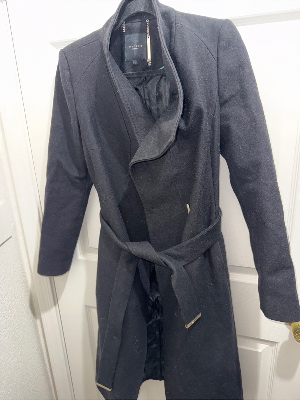 Ted Baker Black Wrap Belted Wool Coat